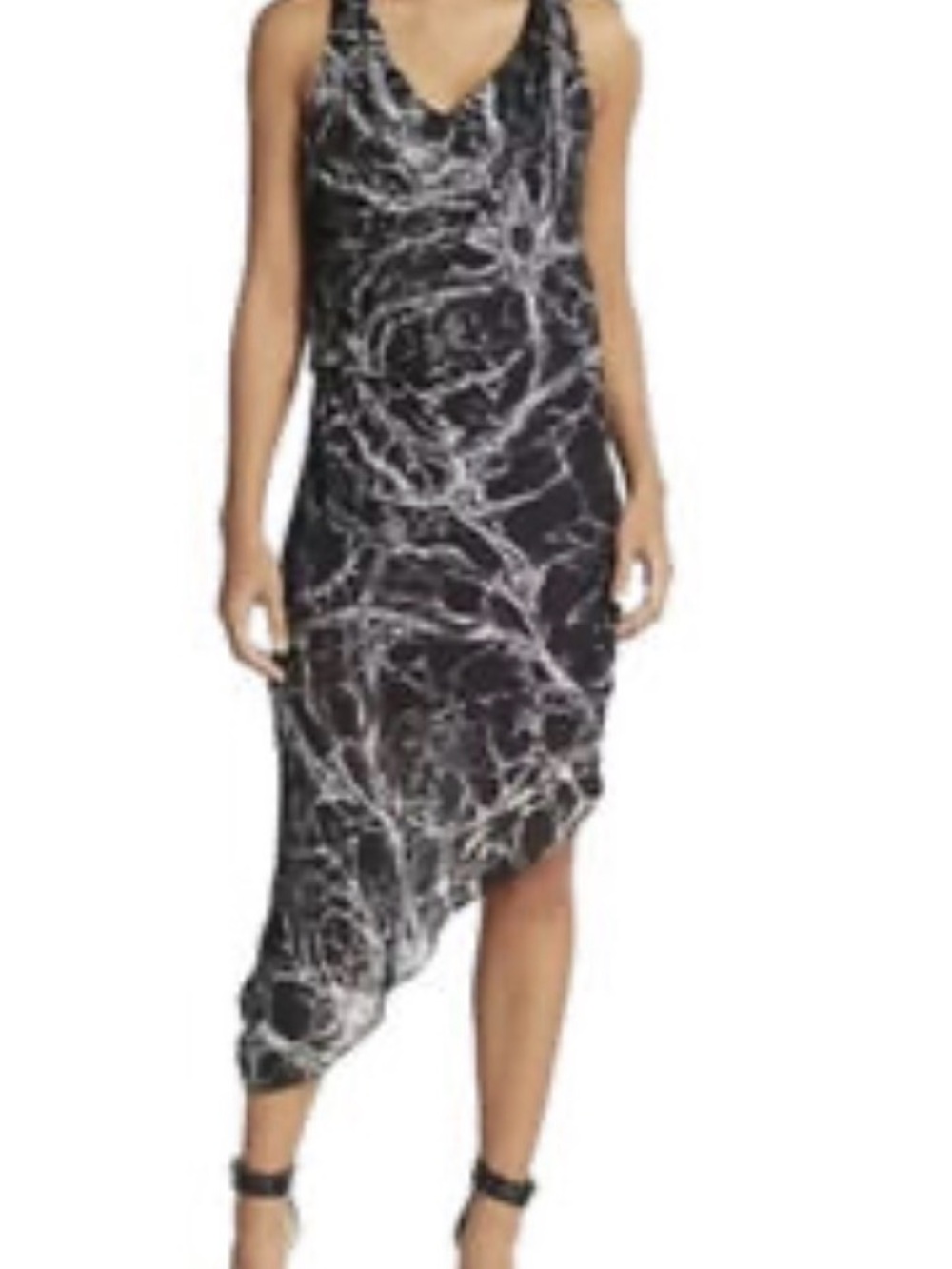 Haute Hippie Asymmetric Silk Black & White Marble Sleeveless Dress ~ NWT, Sz S